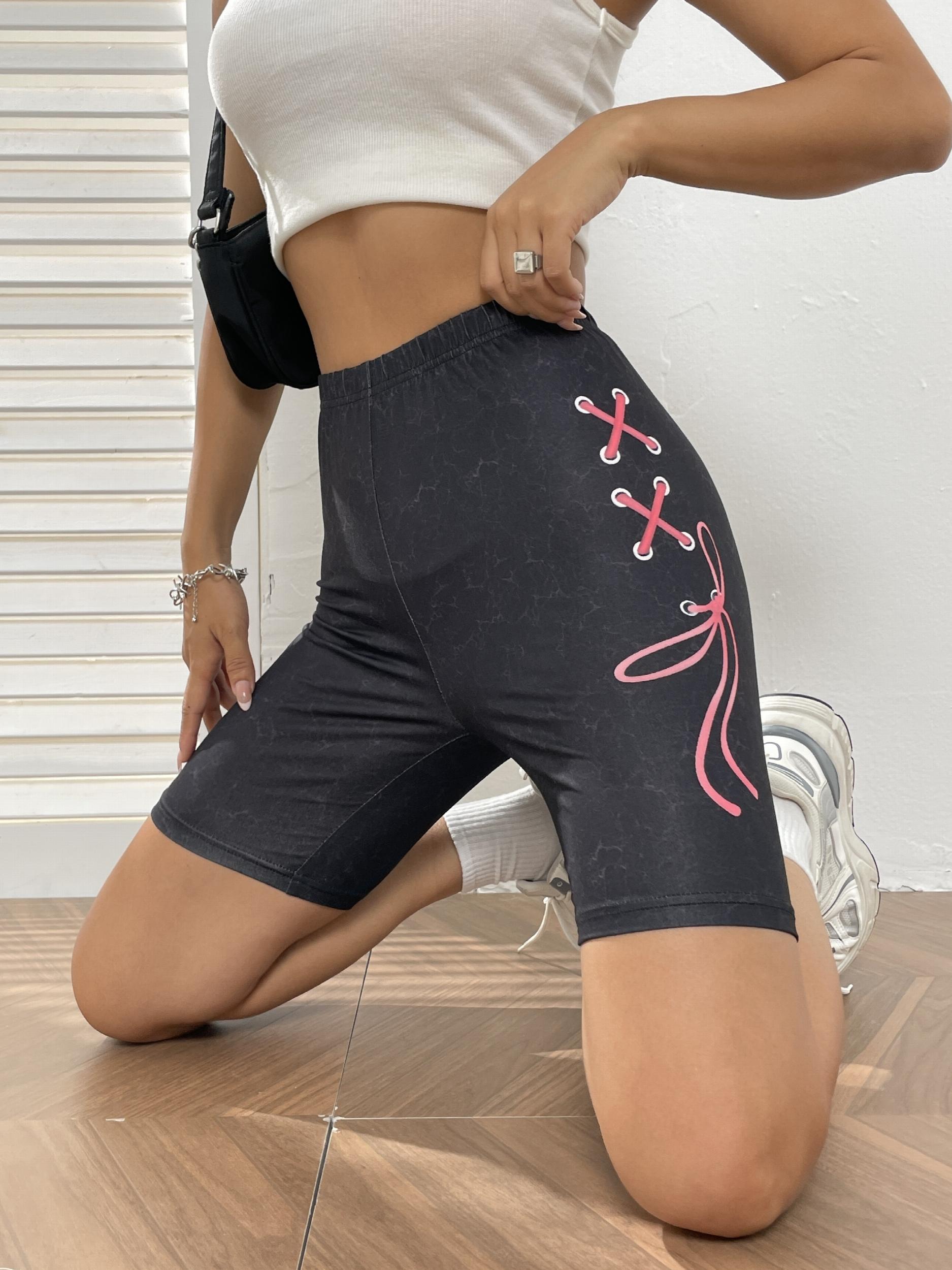 Graphic Print Slim Leggings Elastic Waist Short Length Leggings