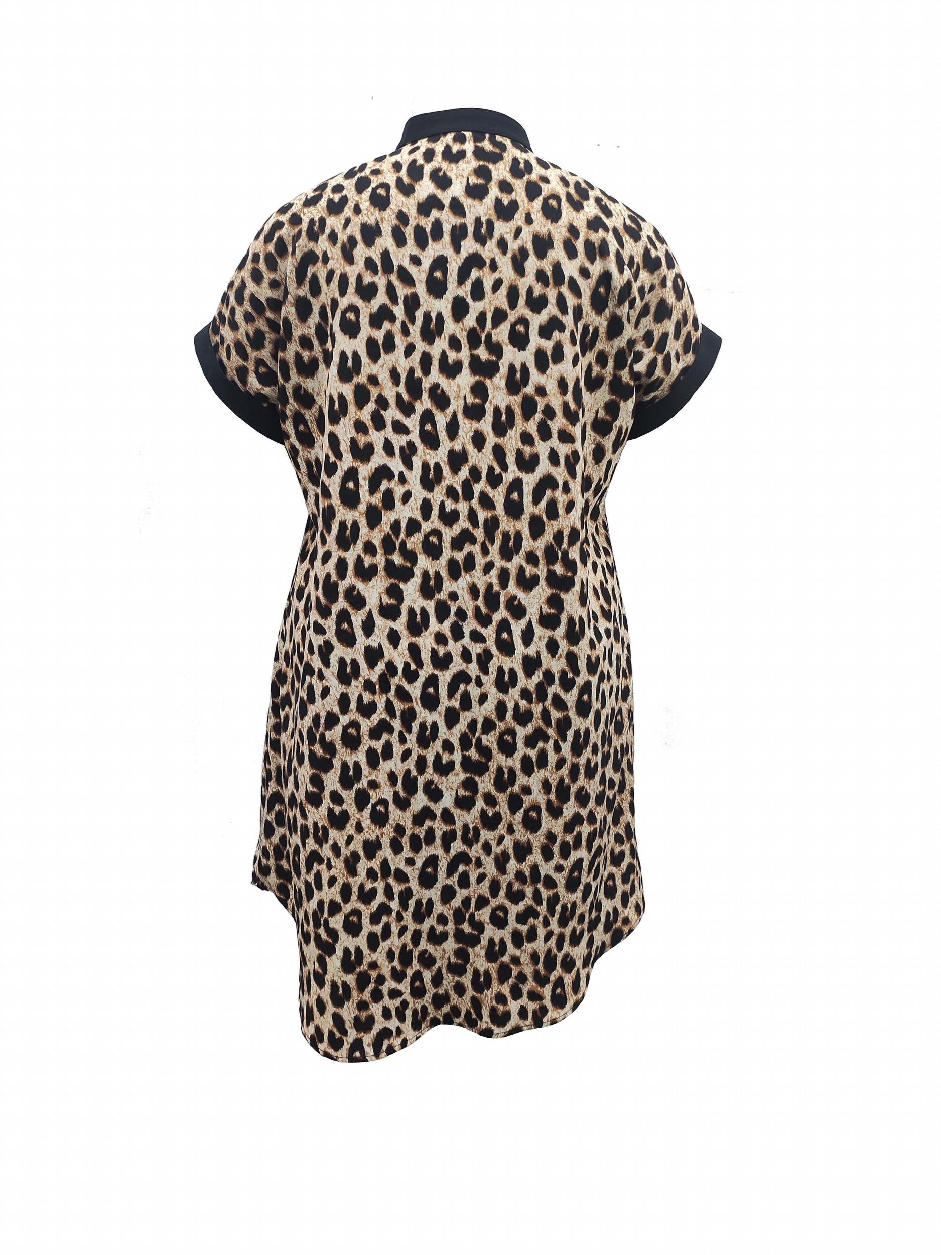  Colorblock Leopard Print V Neck Dress