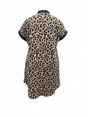  Colorblock Leopard Print V Neck Dress