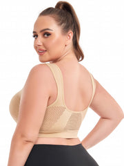  Breathable Eyelet Solid Push Up Non Underwire Sports Bra Women's Plus