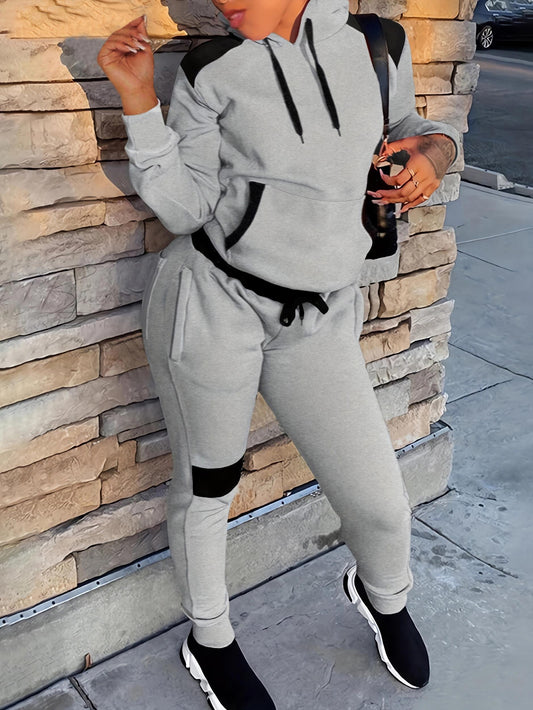  Colorblock Hoodie & Pants 2 Piece Set