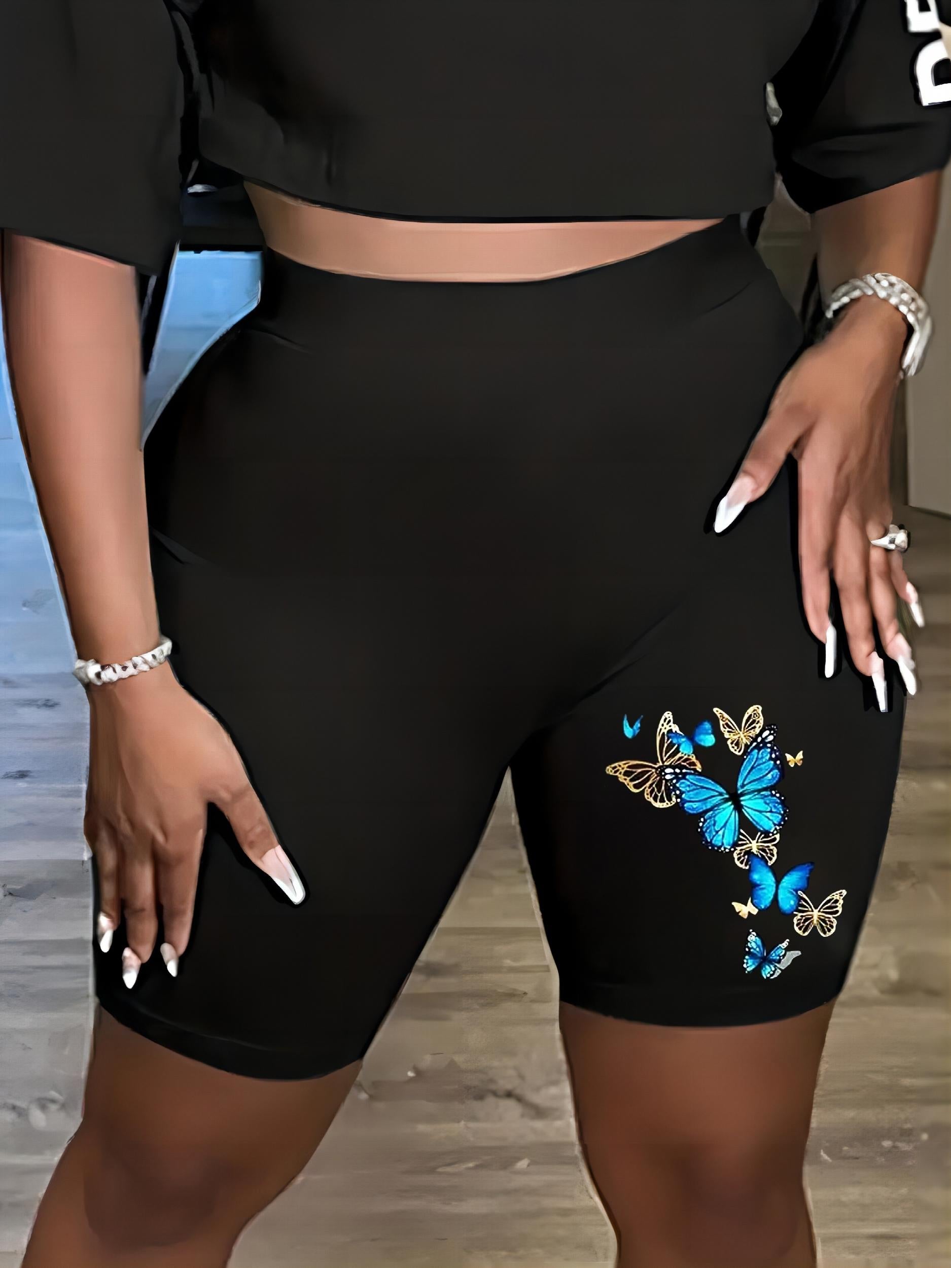  Butterfly Print High Rise Skinny Shorts