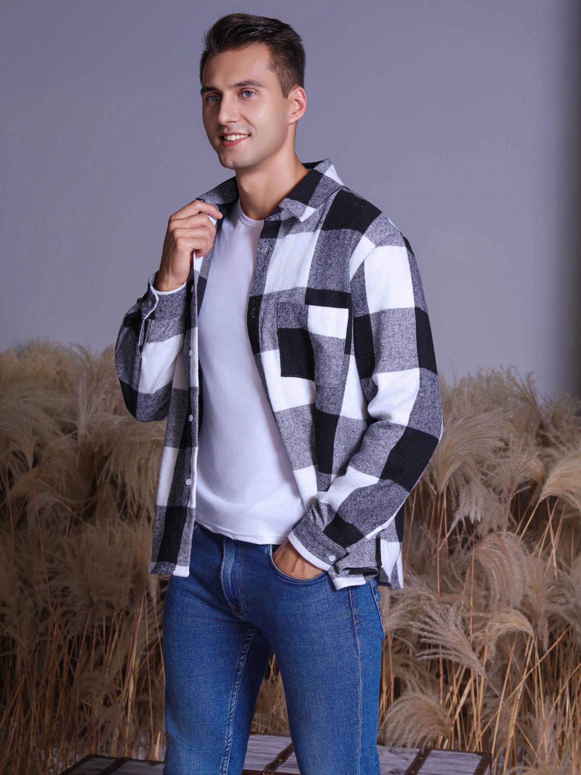 Men's Plaid Shirt Long Sleeve Button Up Casual Lapel Outdoor