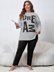  Lounge Set Women's Plus Letter Print Long Sleeve Tee & Pants