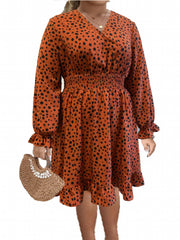 Women's Plus Leopard Print Lantern Sleeve Surplice Neck Ruffle Trim Dress