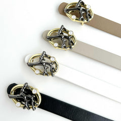 Stylish Oval Buckle Thin Belt Solid PU Jeans Pants Belt Women