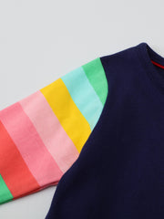 Girls' Unicorn Embroidery Striped Raglan Dress