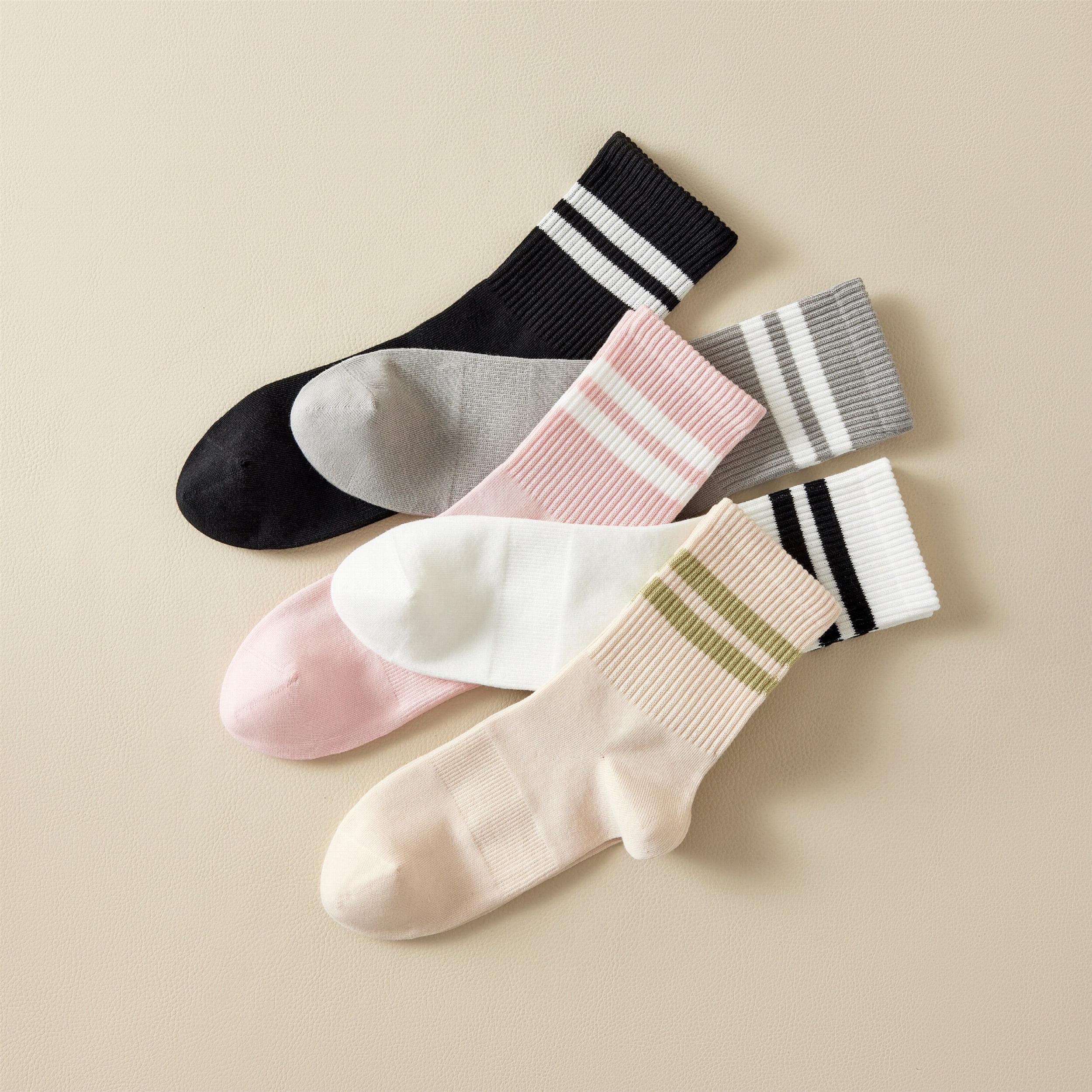 5 Pairs Stripe Print Ribbed Socks Soft Mid Tube Women's Stockings