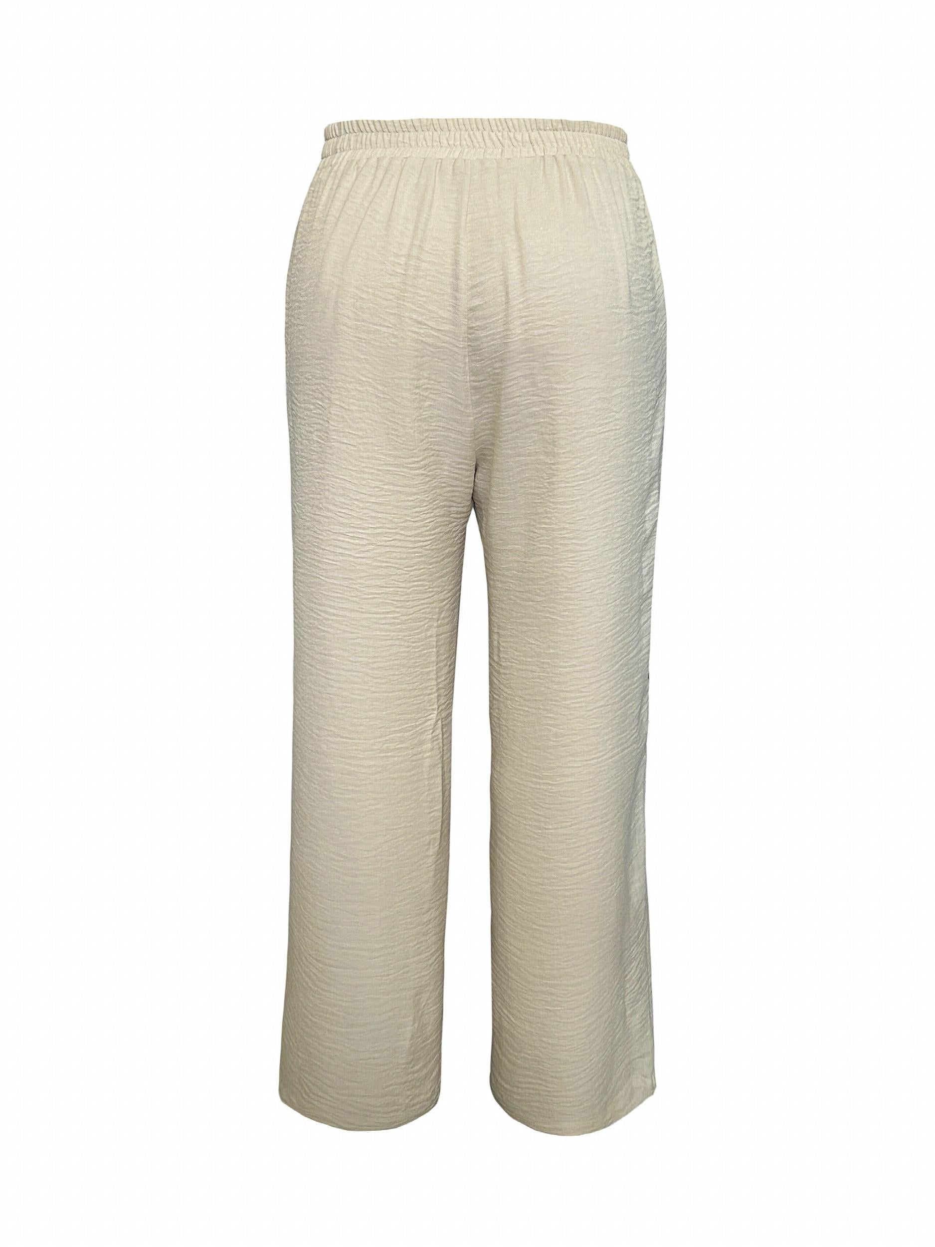  Solid Elastic High Rise Wide Leg Pants With Pockets