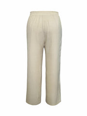  Solid Elastic High Rise Wide Leg Pants With Pockets