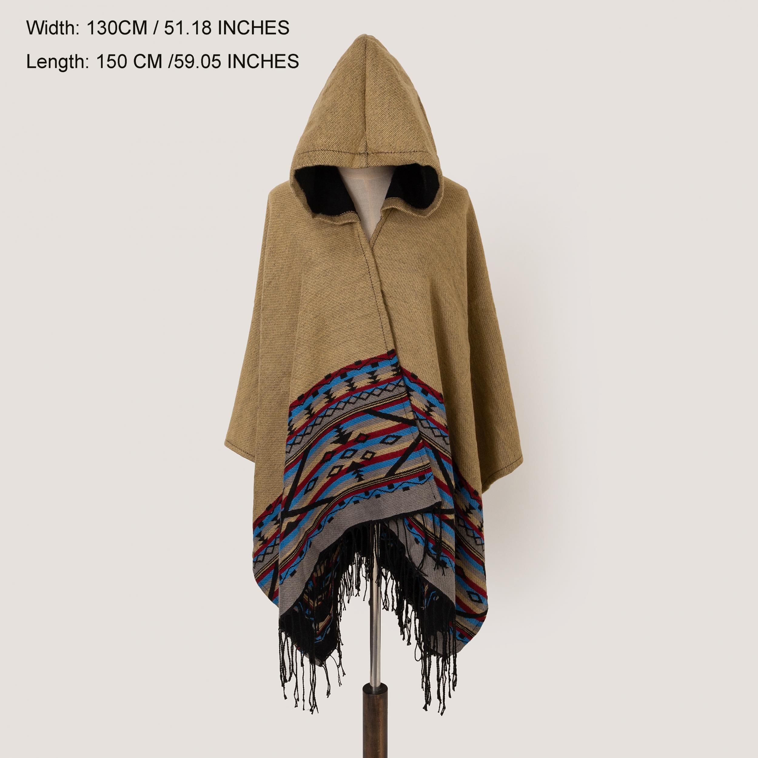 Oversized Hoodie Scarf Shawl Solid Classic Stripe Print Tassel Warm Cape