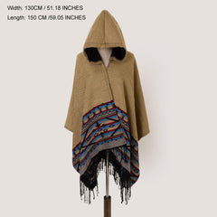 Oversized Hoodie Scarf Shawl Solid Classic Stripe Print Tassel Warm Cape