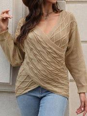  Cable Knit Wrap Cross V Neck Jumper