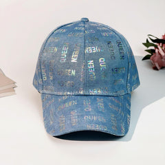 Laser QUEEN Print Baseball Cap Light Washed Sun Hat for Women
