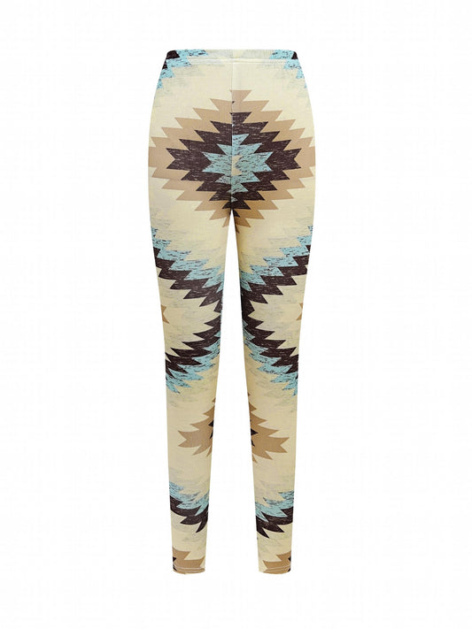 Ethnic Style Geometric Pattern Sports Leggings Yoga Tight Pants
