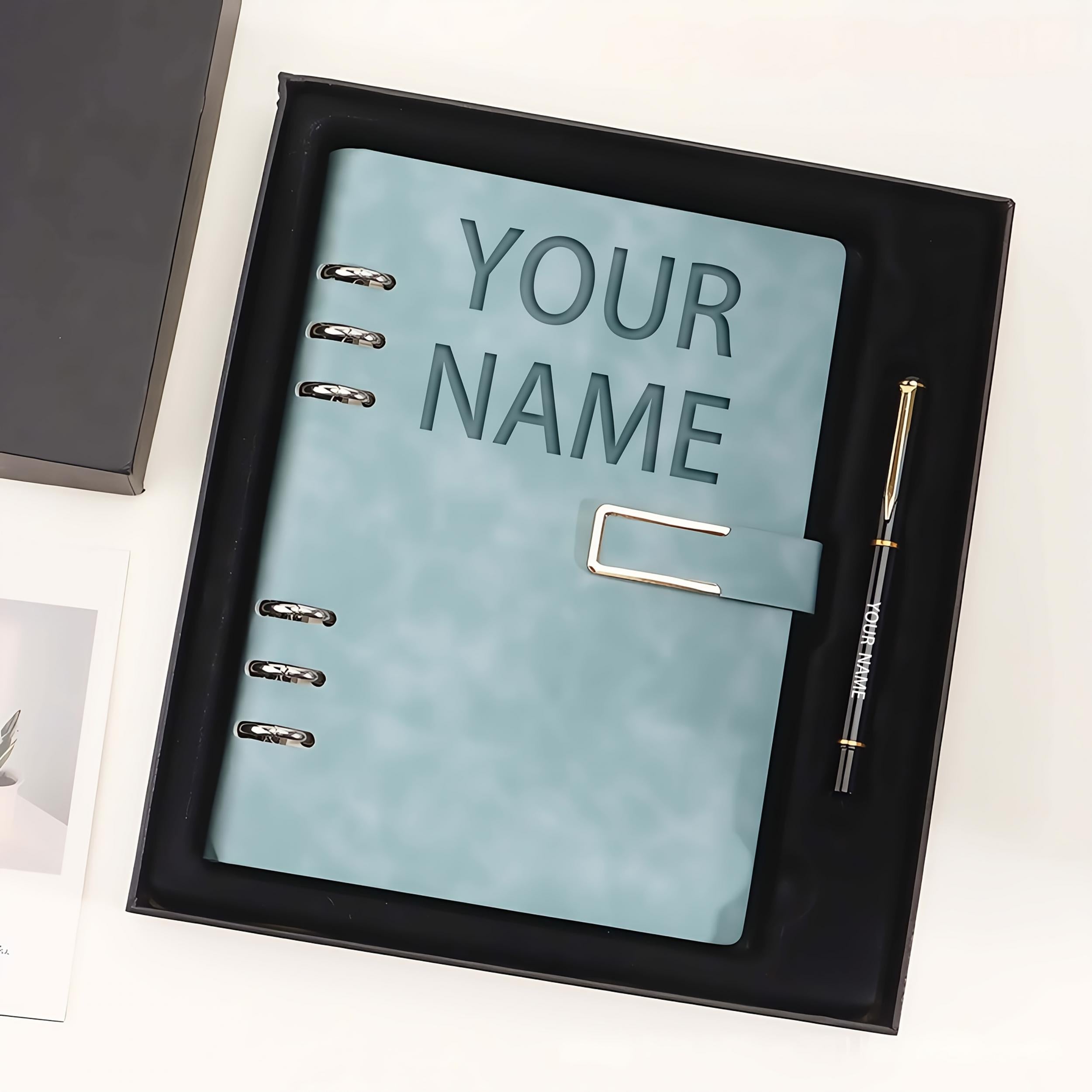 Personalized A5 Soft Cover Notebook, Metal Rings, Light Red