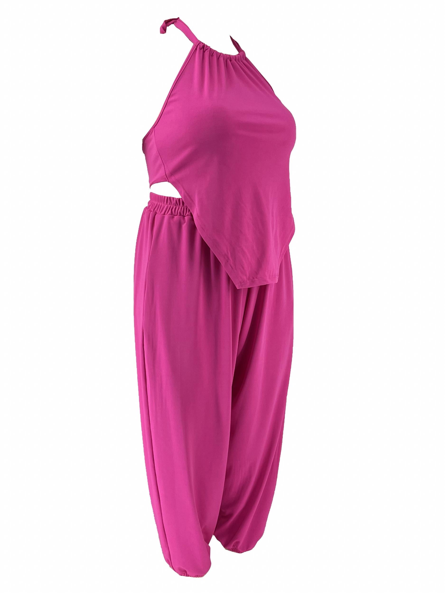  Solid Halter Neck Cami Top & Pants Set
