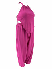  Solid Halter Neck Cami Top & Pants Set