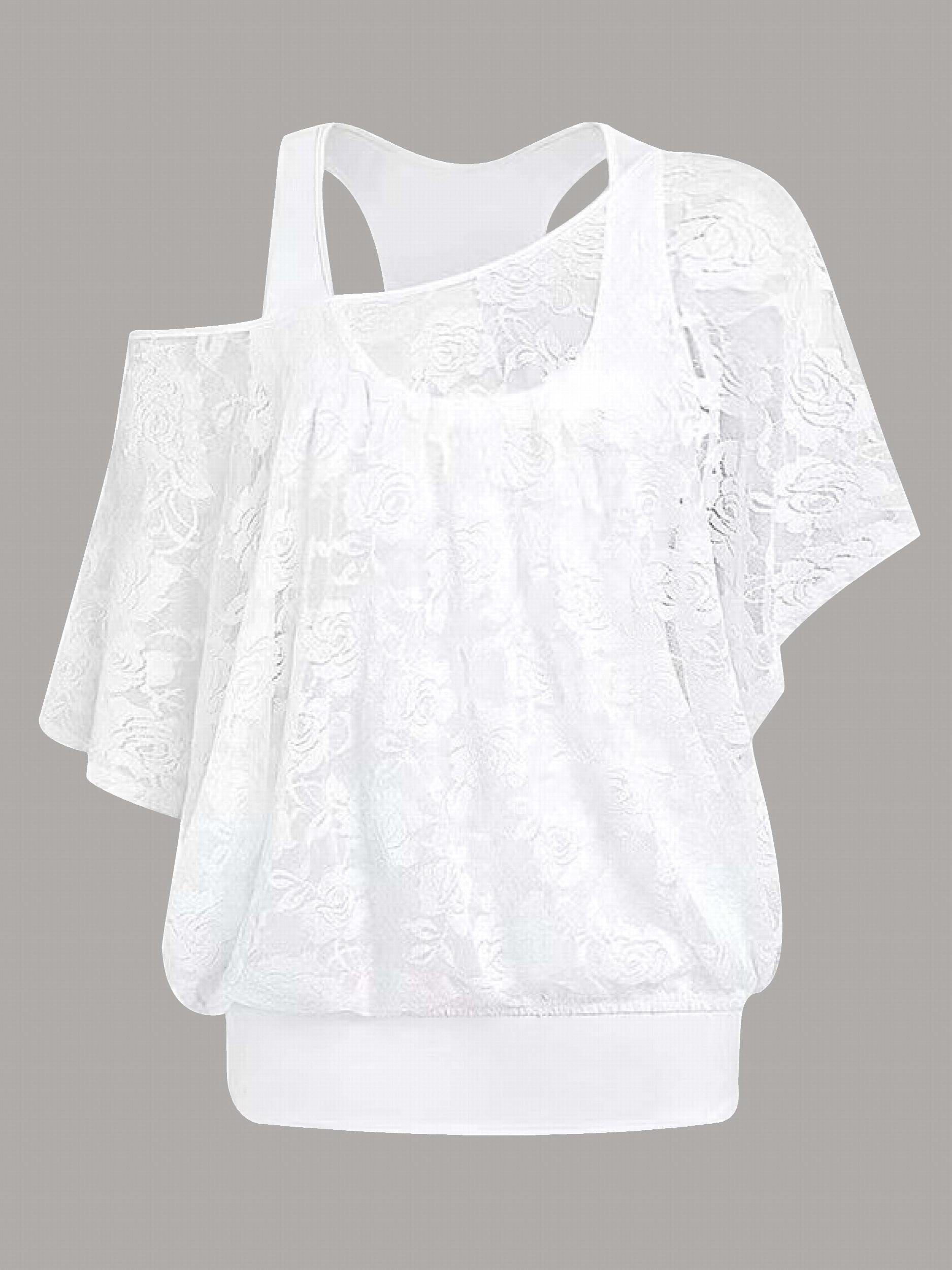 Vintage Lace Blouse & Tank Top Two Piece Set Women's Clothing