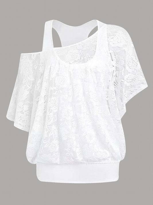 Vintage Lace Blouse & Tank Top Two Piece Set Women's Clothing