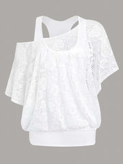 Vintage Lace Blouse & Tank Top Two Piece Set Women's Clothing