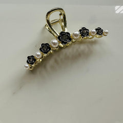 Faux Pearl Hair Claw Camellia Hair Claw Nonslip Ponytail Holder