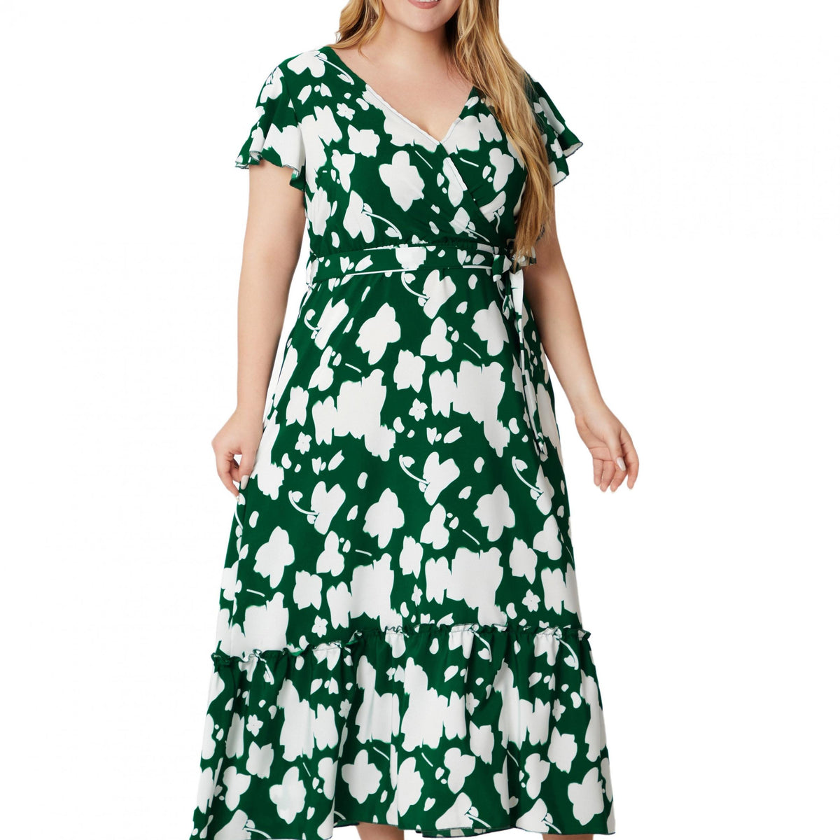  Ruffle Trim Maxi Smock Dress With Belt