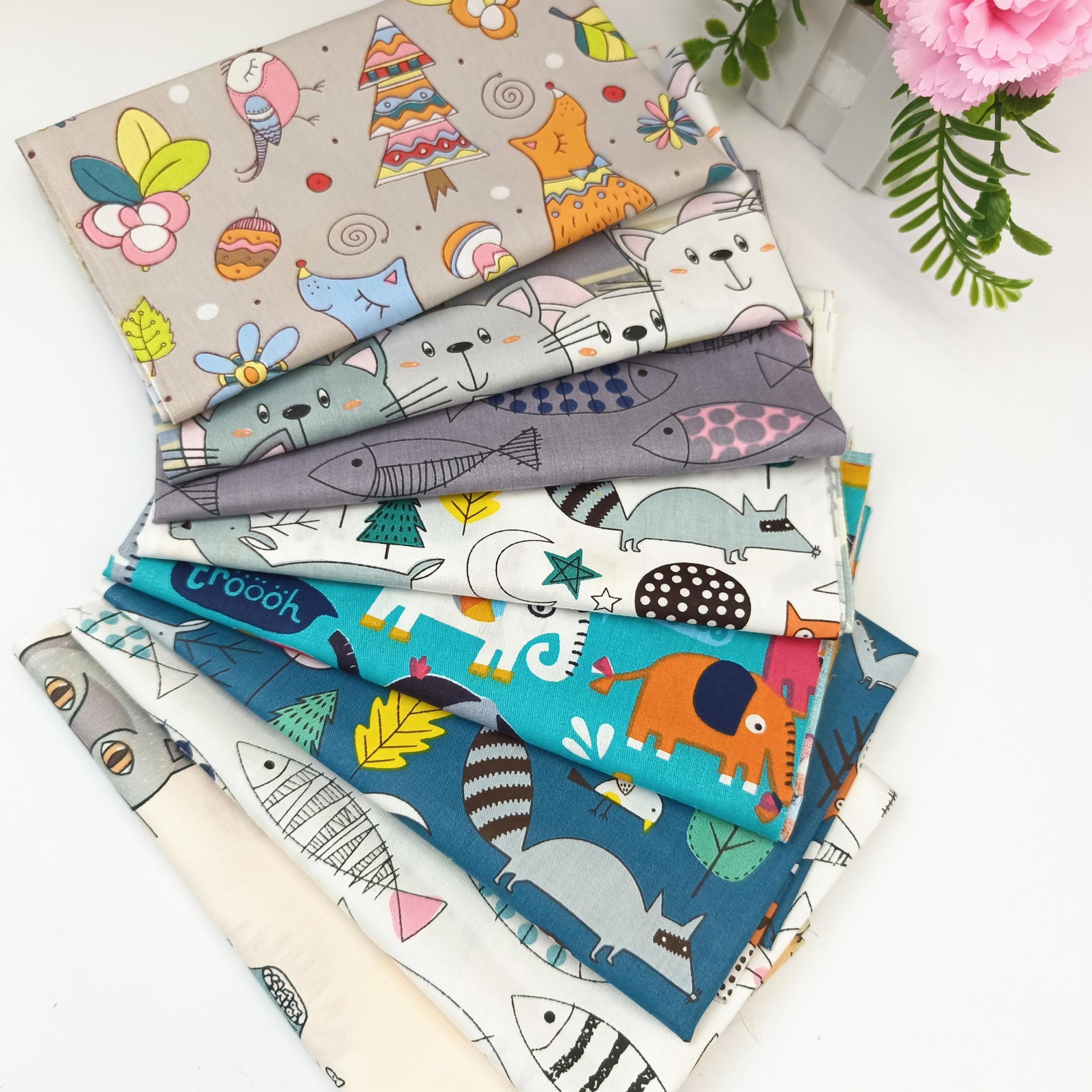 8pcs Cartoon Pattern Twill Cotton Fabric Precut DIY Sewing Bed Sheet Doll Cloth