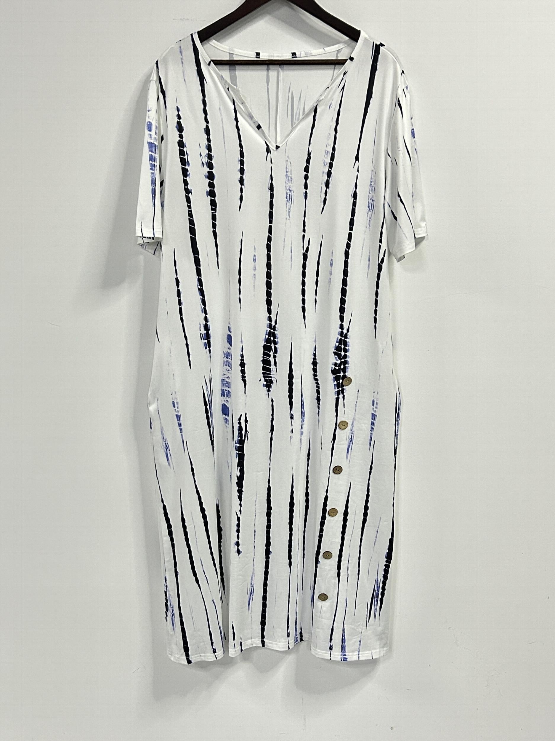  Tie Dye Button Decor Short Sleeve Dress