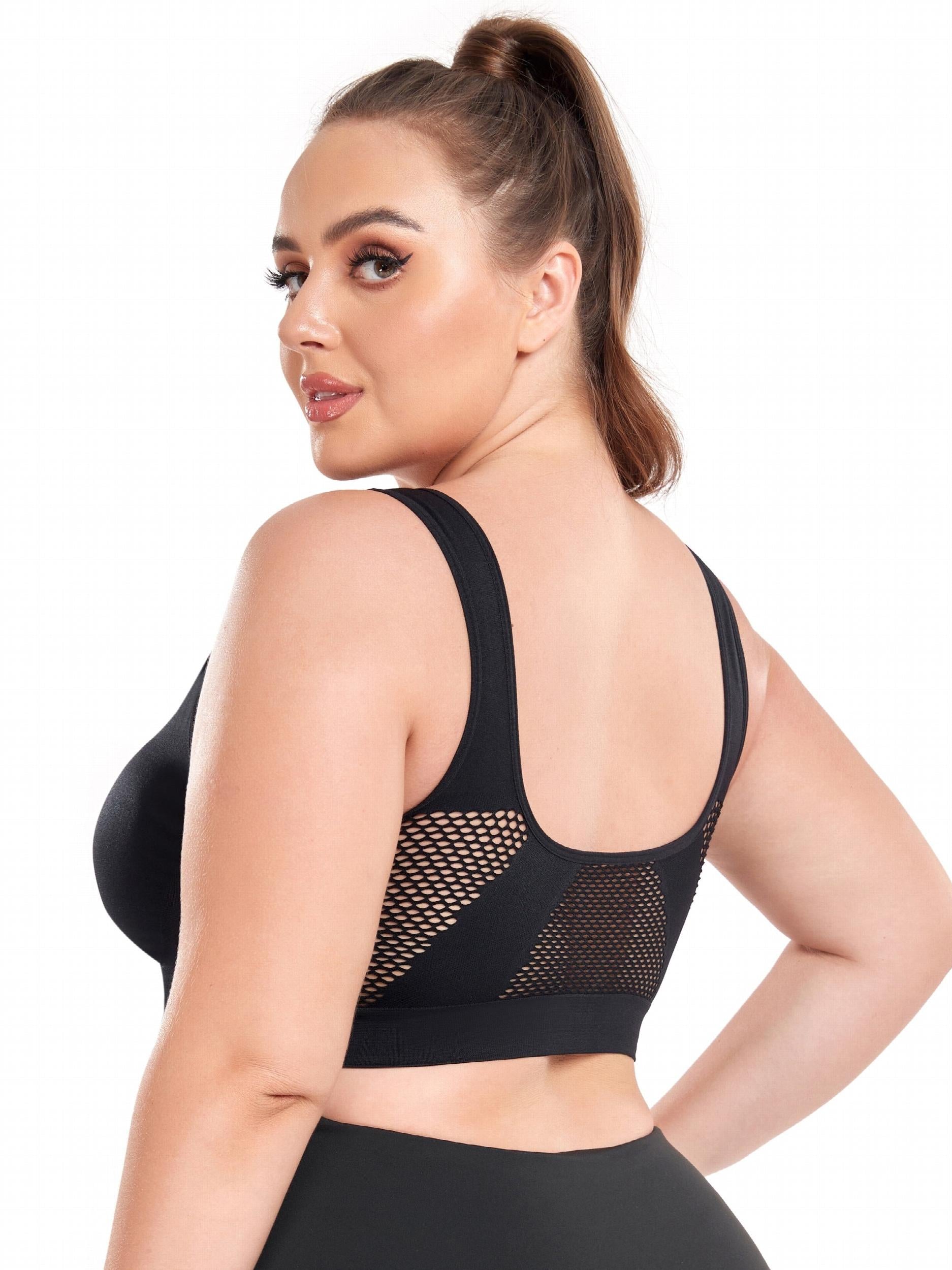  Breathable Eyelet Solid Push Up Non Underwire Sports Bra Women's Plus