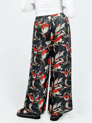 Floral Print Elastic Wide Leg Pants