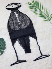 Floral Lace Plunging Teddy Halter Backless Bodysuit