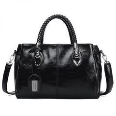 Oil Wax Leather Boston Shoulder Bag Soft Leather Big Bag