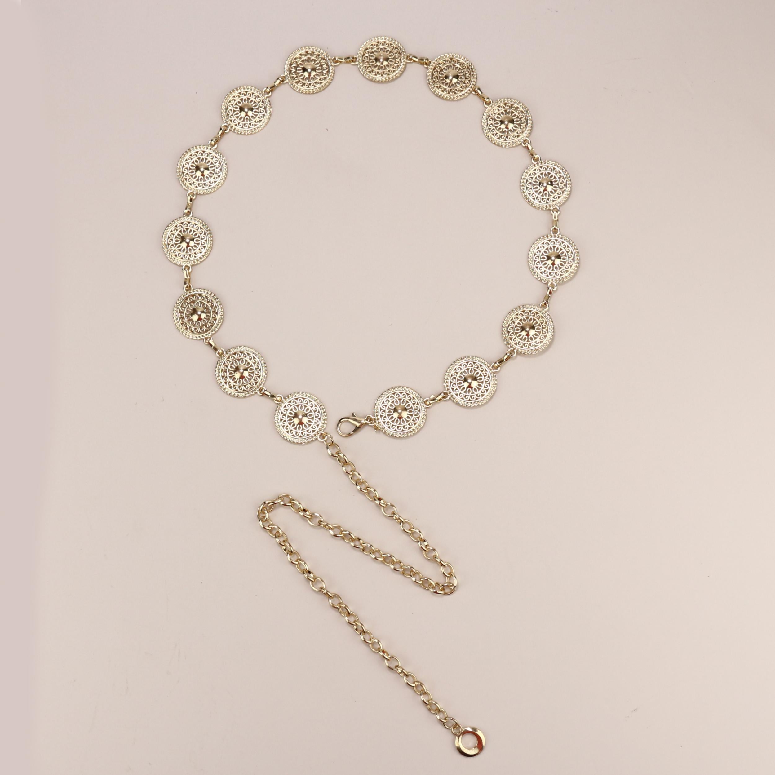 Stylish Hollow Out Waist Chain Silvery Golden Metal Belt