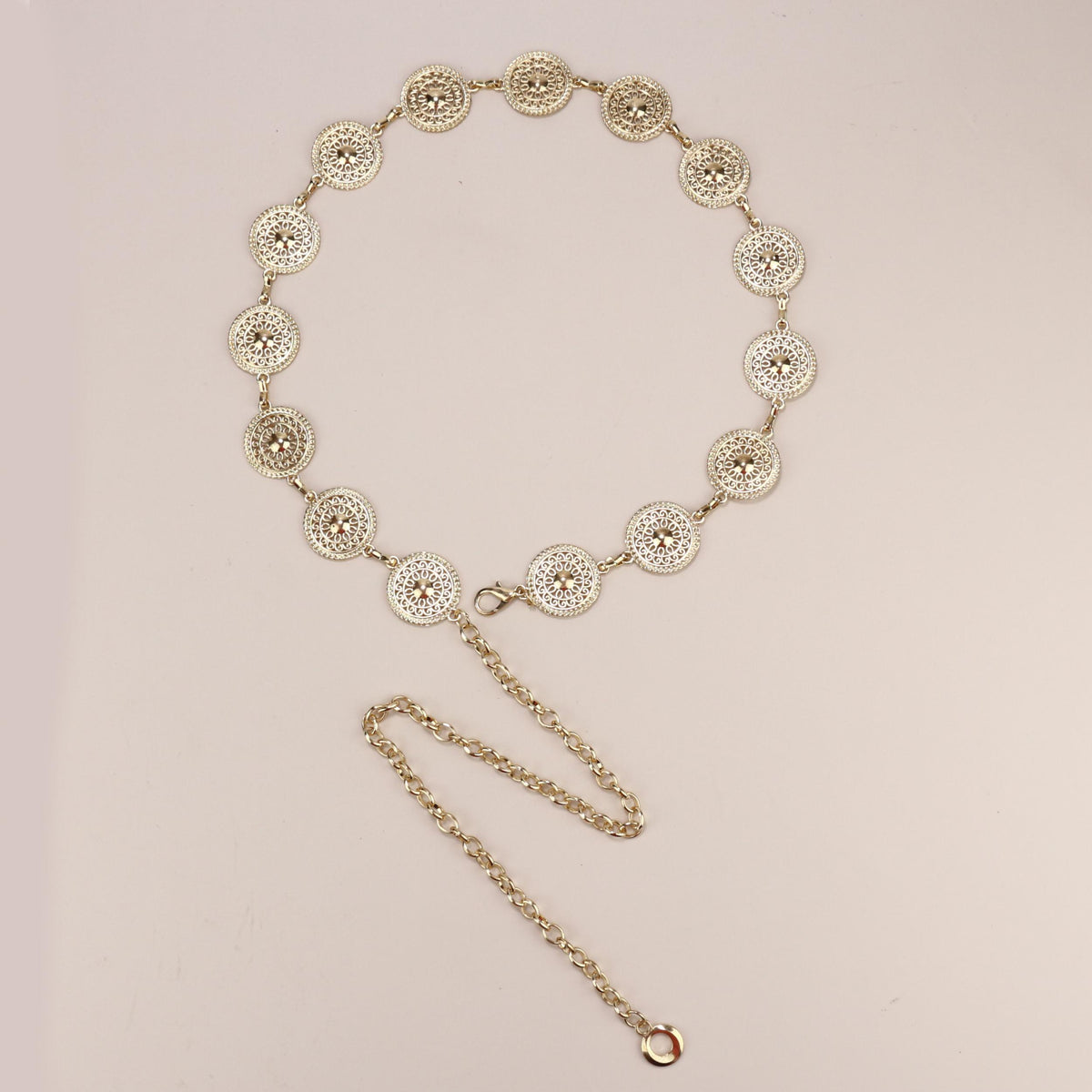 Stylish Hollow Out Waist Chain Silvery Golden Metal Belt