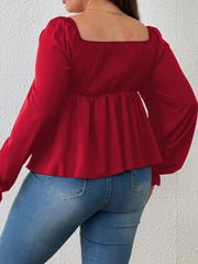  Lantern Sleeve Sweetheart Neck Peplum Top