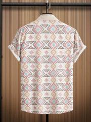 Retro Boho Men's Short Sleeve Lapel Shirt Casual Printed Button Up Tops