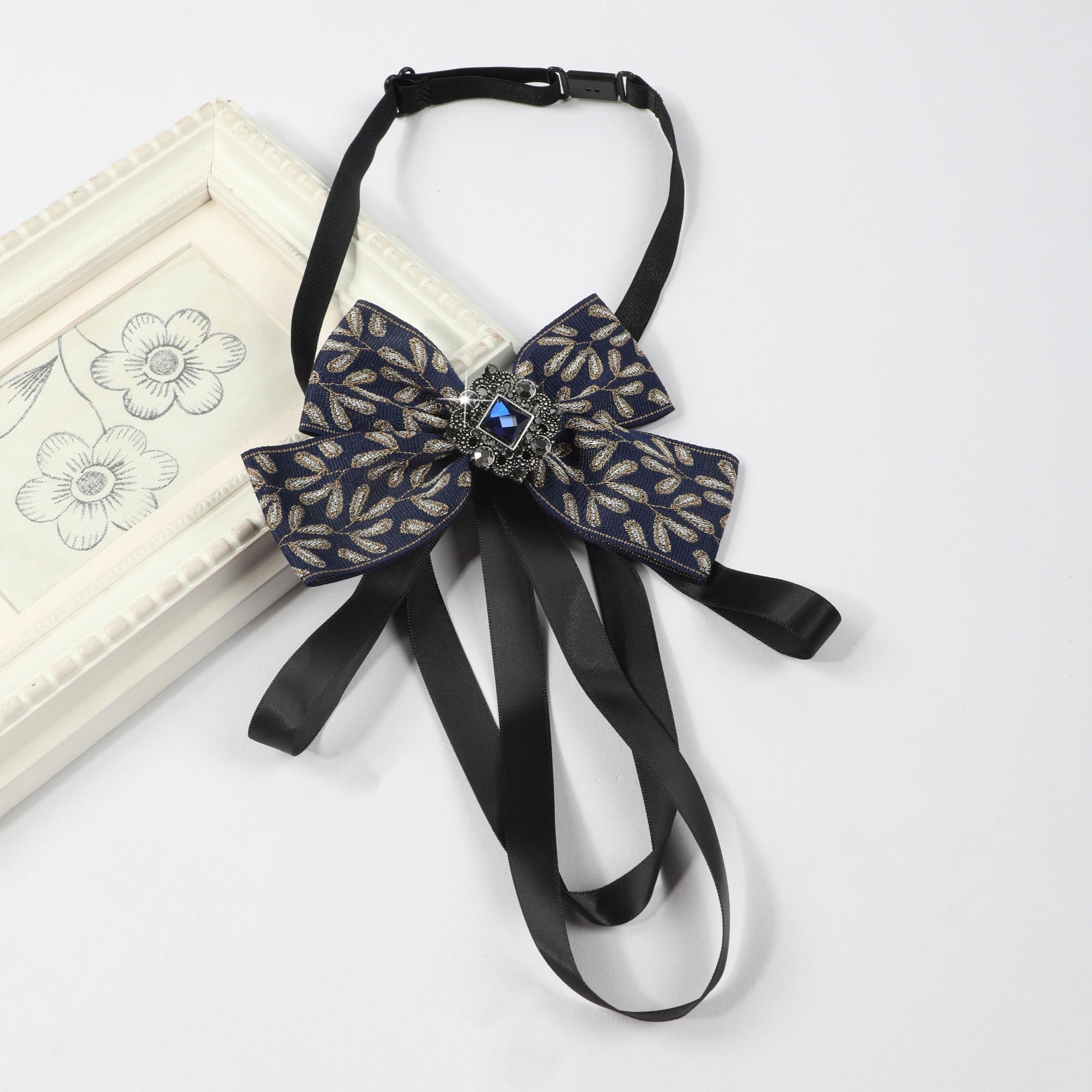 Men's Suit Retro Sapphire Plant Pattern Streamer Tassel Collar Bow Tie