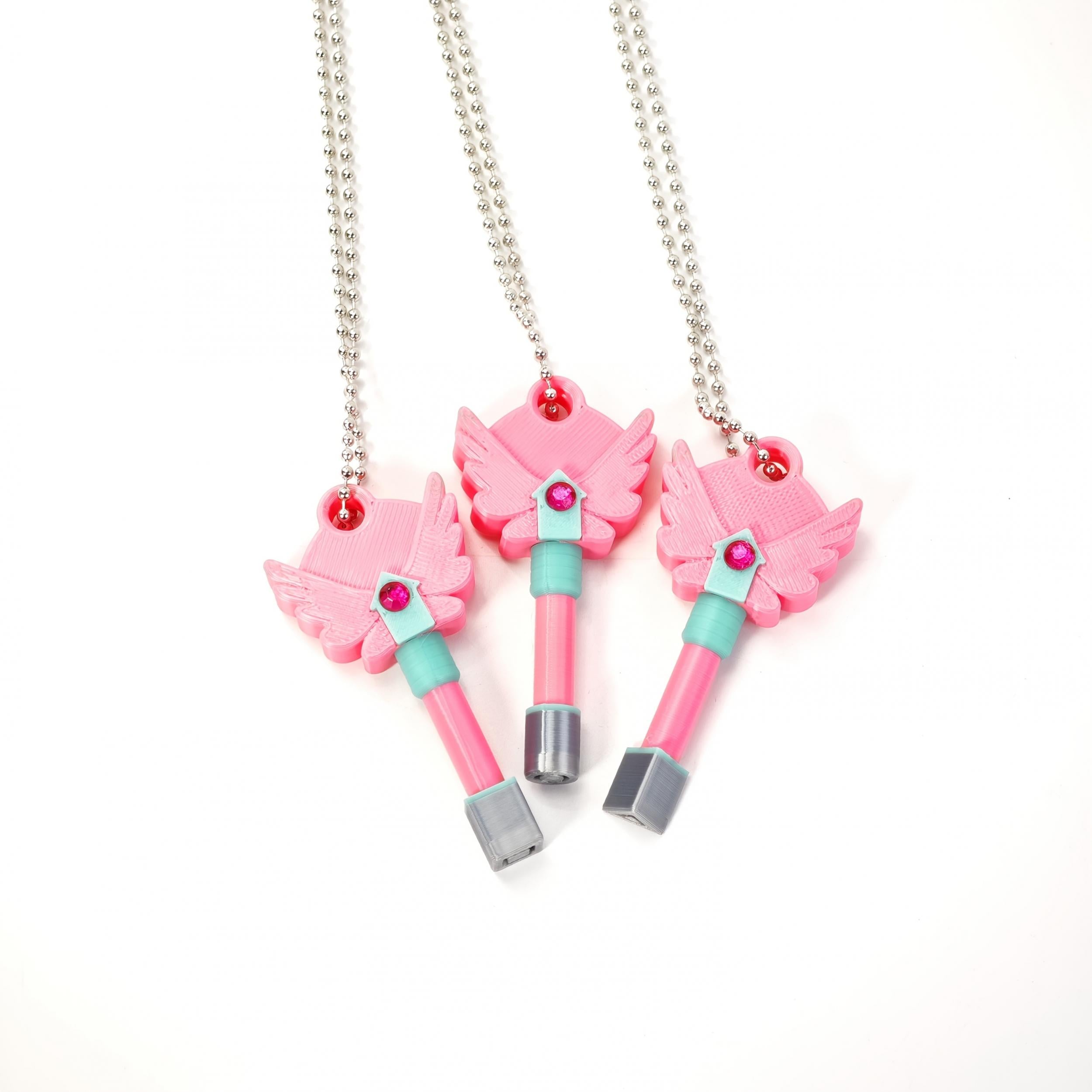 3D Printed Squid Keychain Necklace Whimsical Mixed Colors Pink Orange Yellow