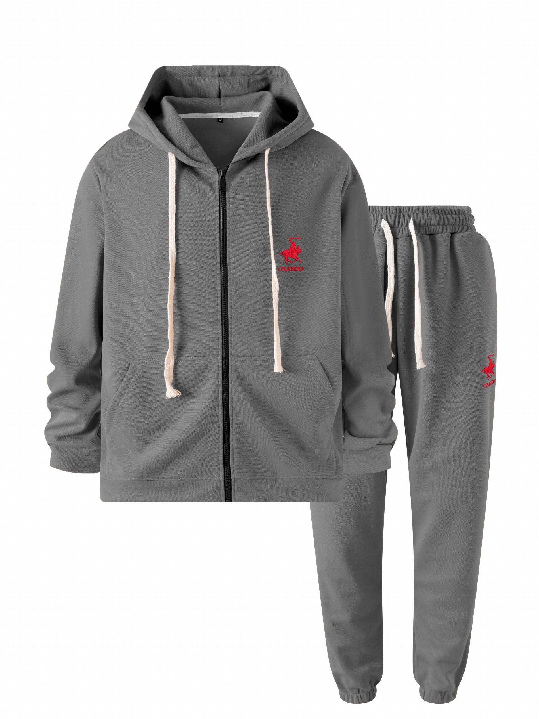 Men's Sports Suit Chest Pattern Hooded Jacket & Drawstring Pants
