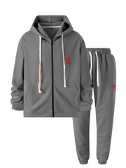 Men's Sports Suit Chest Pattern Hooded Jacket & Drawstring Pants