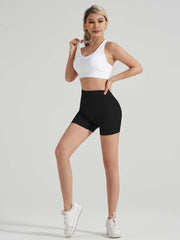  Solid High Rise Tummy Control Running Shorts