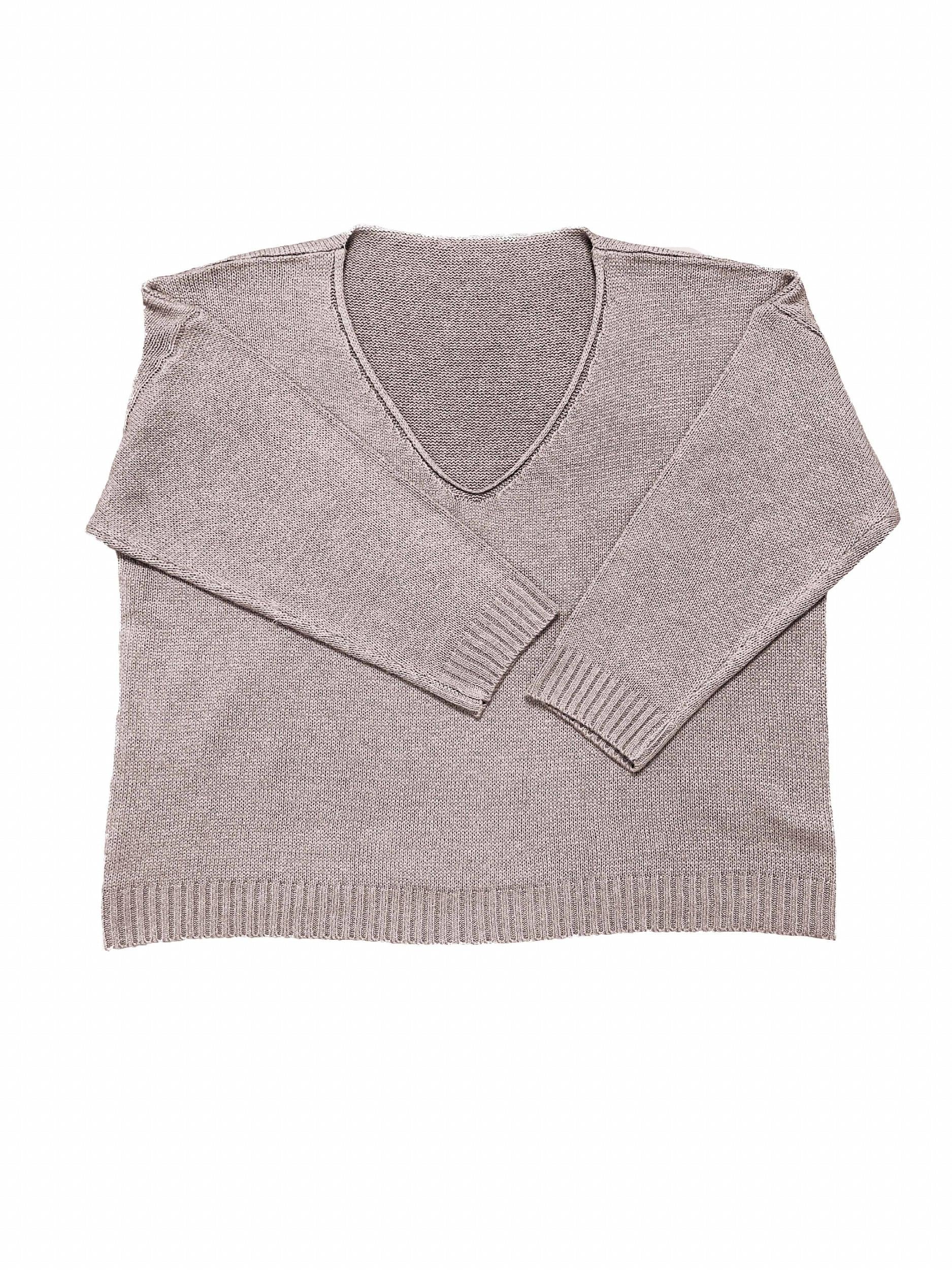  Solid V Neck Long Sleeve Sweater