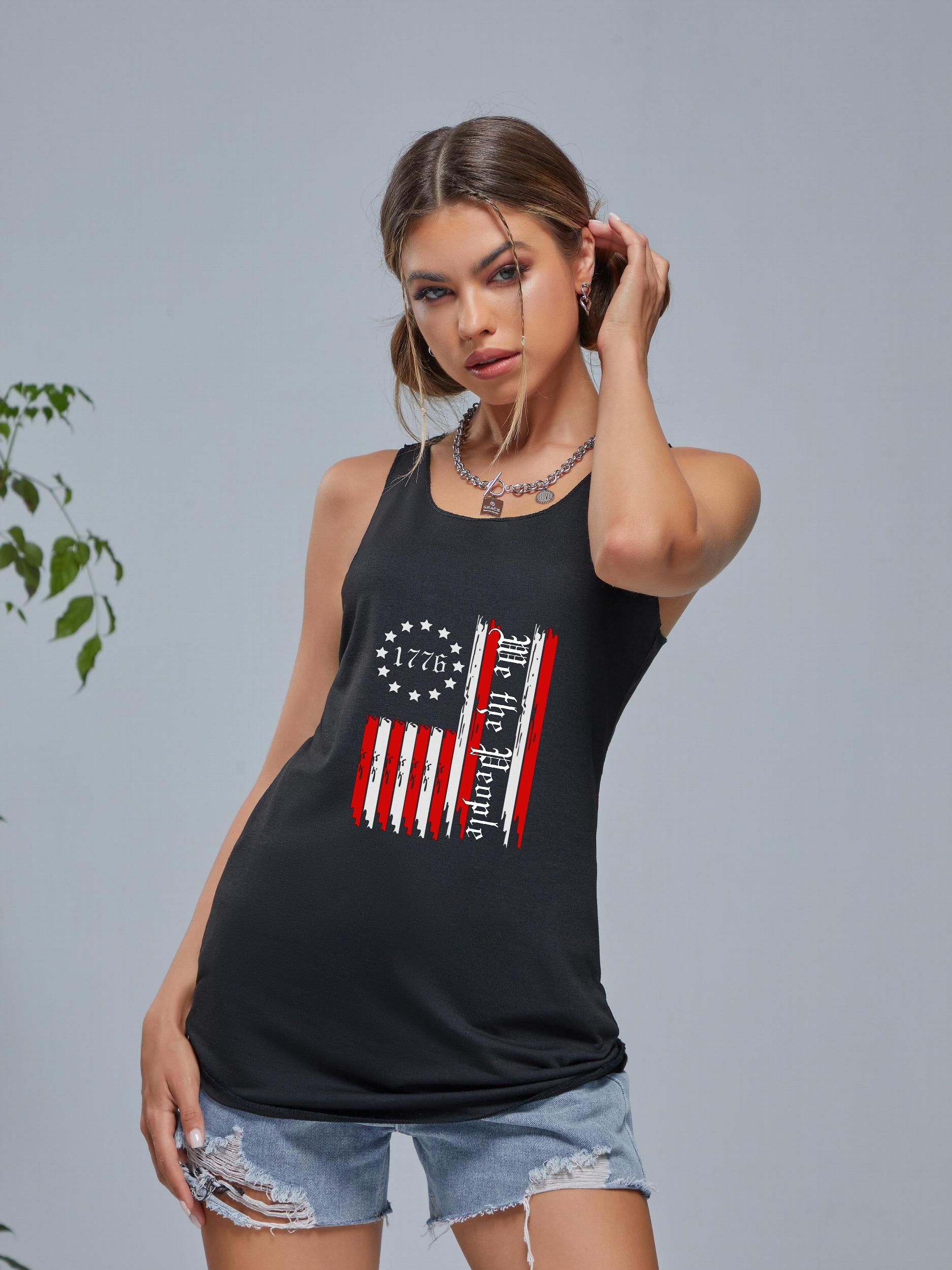 American Flag Graphic Sports Tank Top Women's Summer Tops