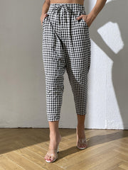  Gingham Drawstring Pants With Pockets