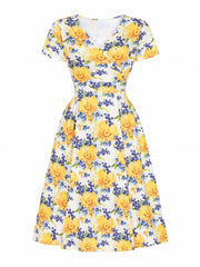 Women's Plus Floral Print Short Sleeve Dress