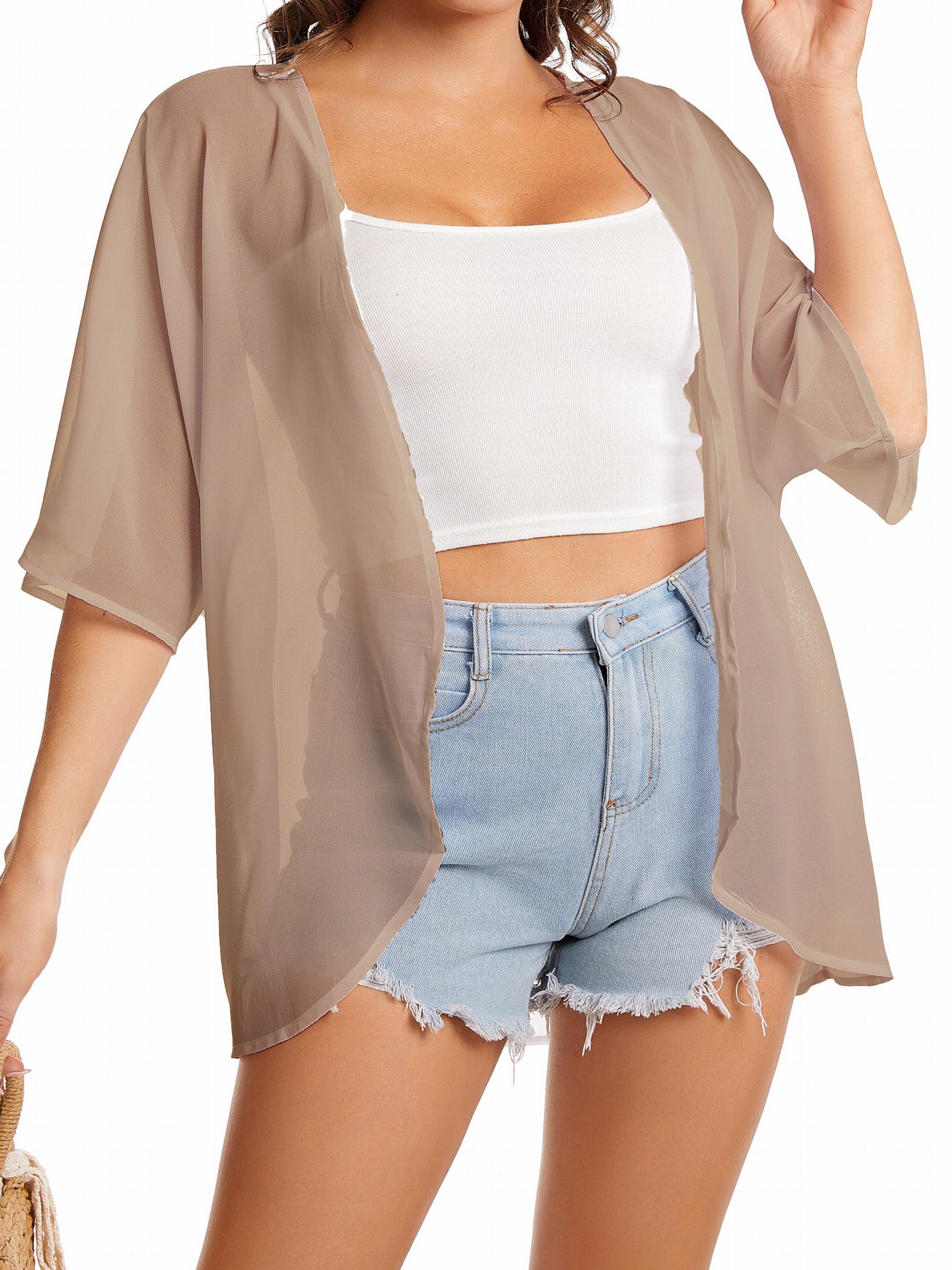  Plain Half Sleeve Sheer Cover Up