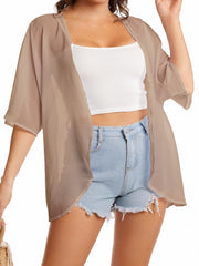 Plain Half Sleeve Sheer Cover Up