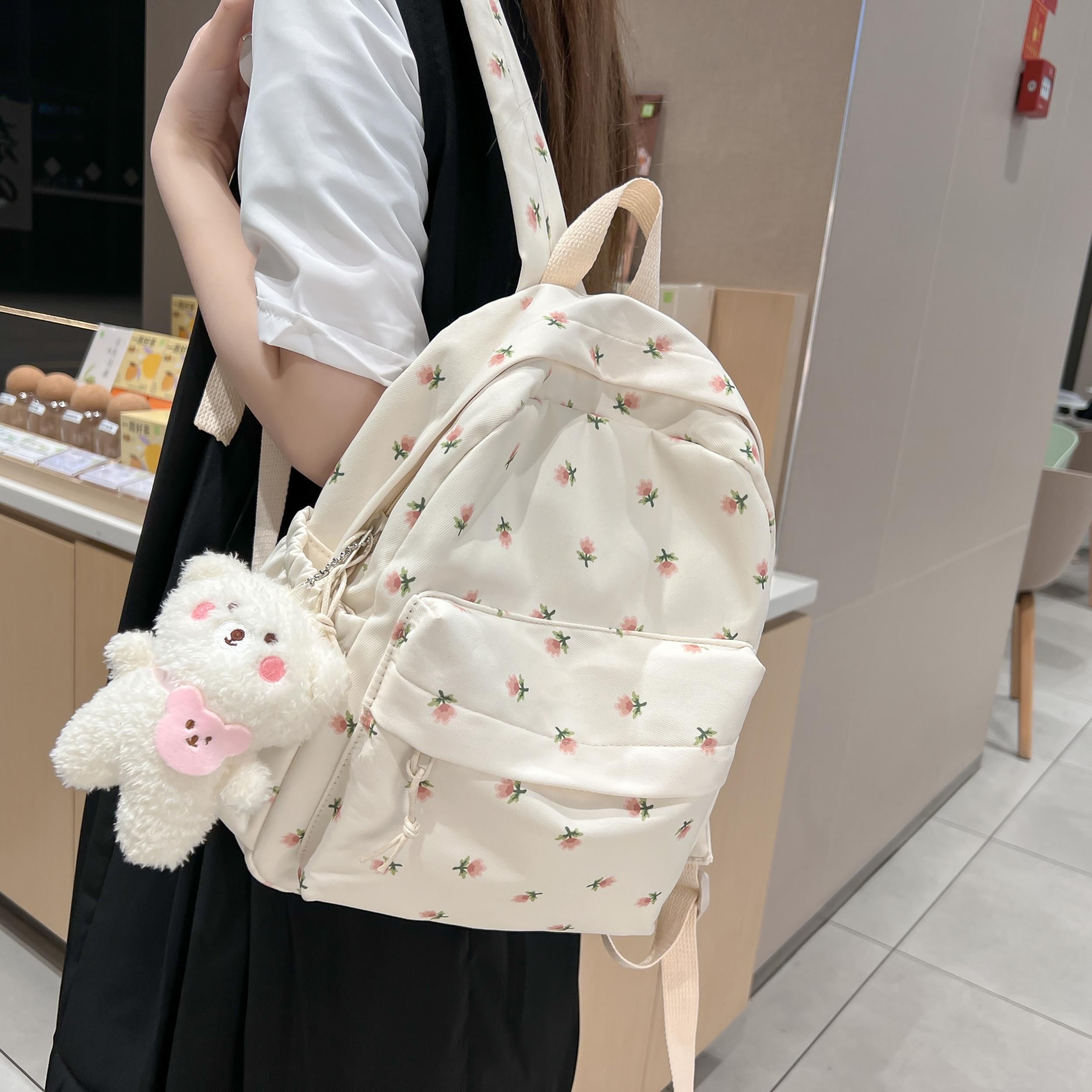 Flower Print Backpack Canvas Shoulder Rucksacks for Teen Girls