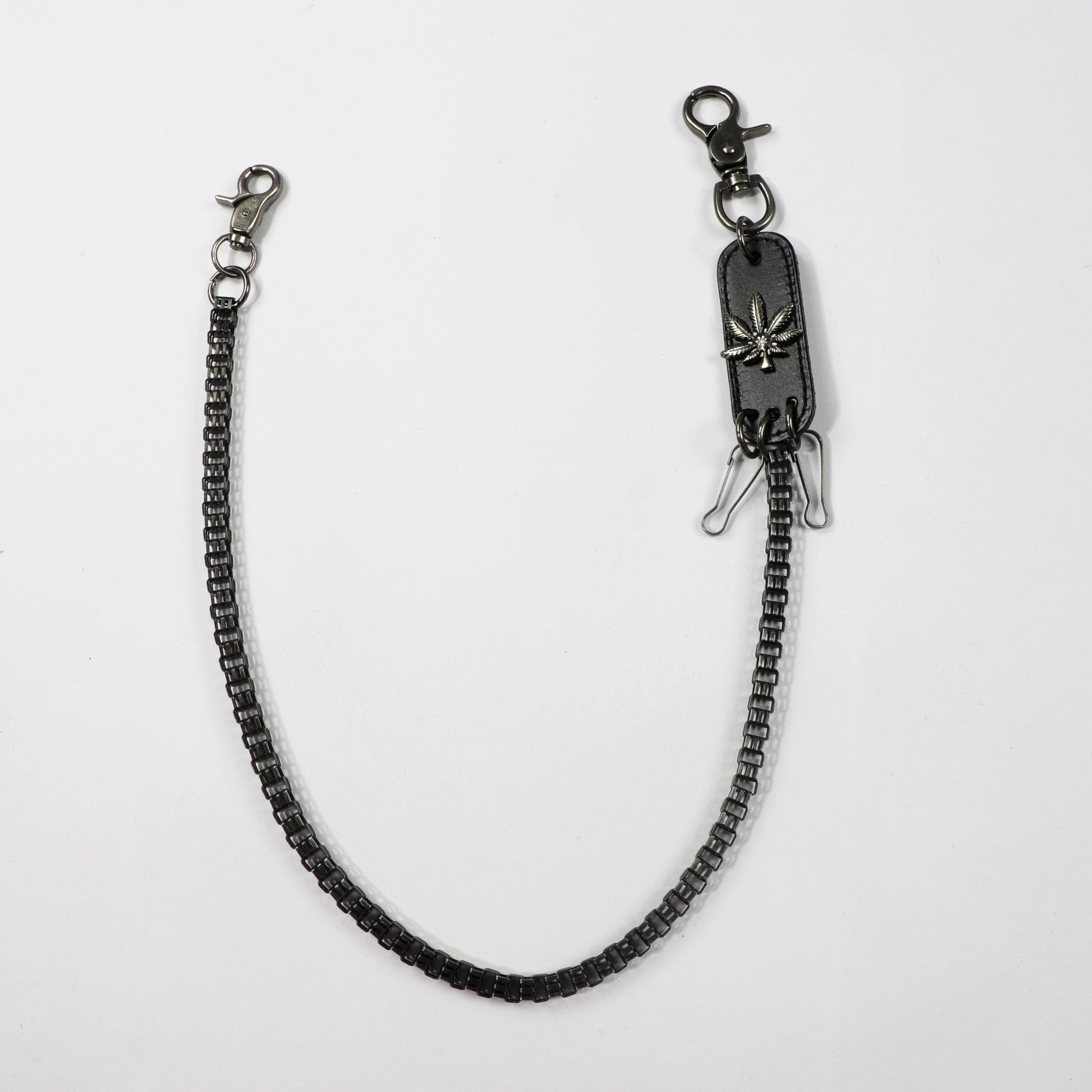 Men's Retro Metal Leaf Leather Card Plaid Waist Chain Pants Chain
